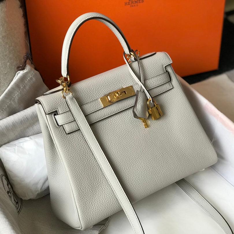 HM KELLY 32CM BAG IN WHITE TOGO GOLD HARDWARE