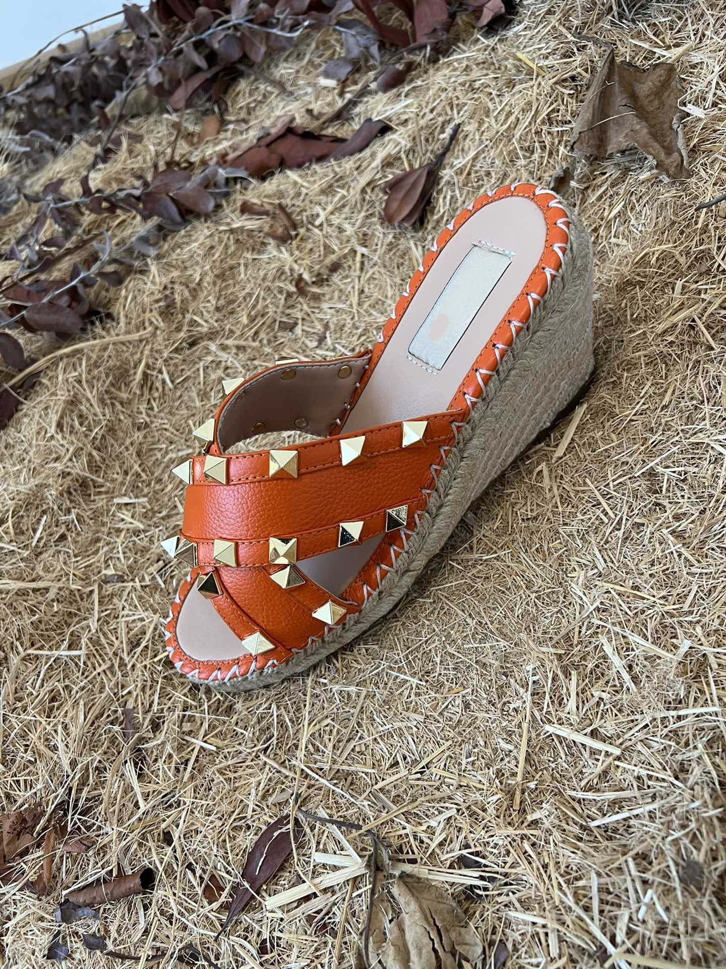 Rockstud Crisscross Espadrilles 80mm Sandal Wedges Orange