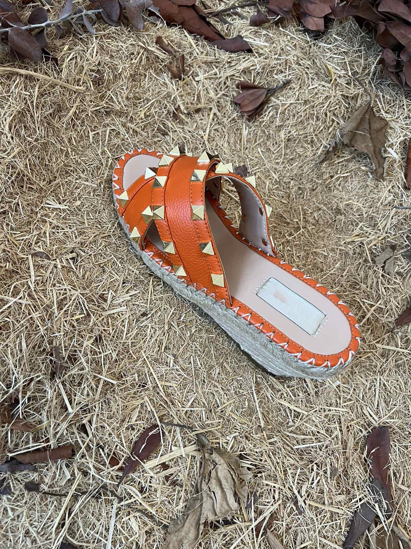 Rockstud Crisscross Espadrilles 80mm Sandal Wedges Orange