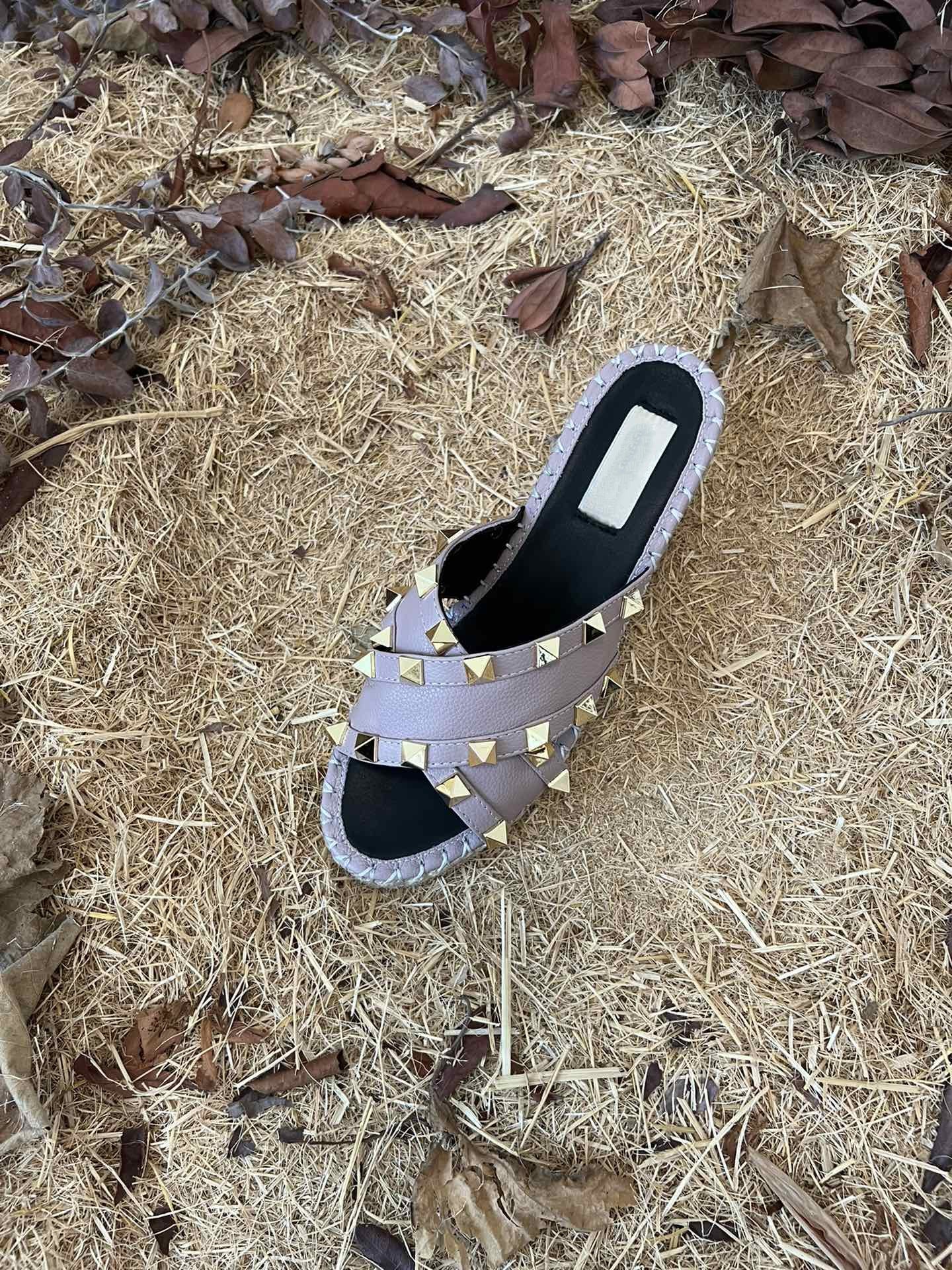 Rockstud Crisscross Espadrilles 80mm Sandal Wedges Black Purple