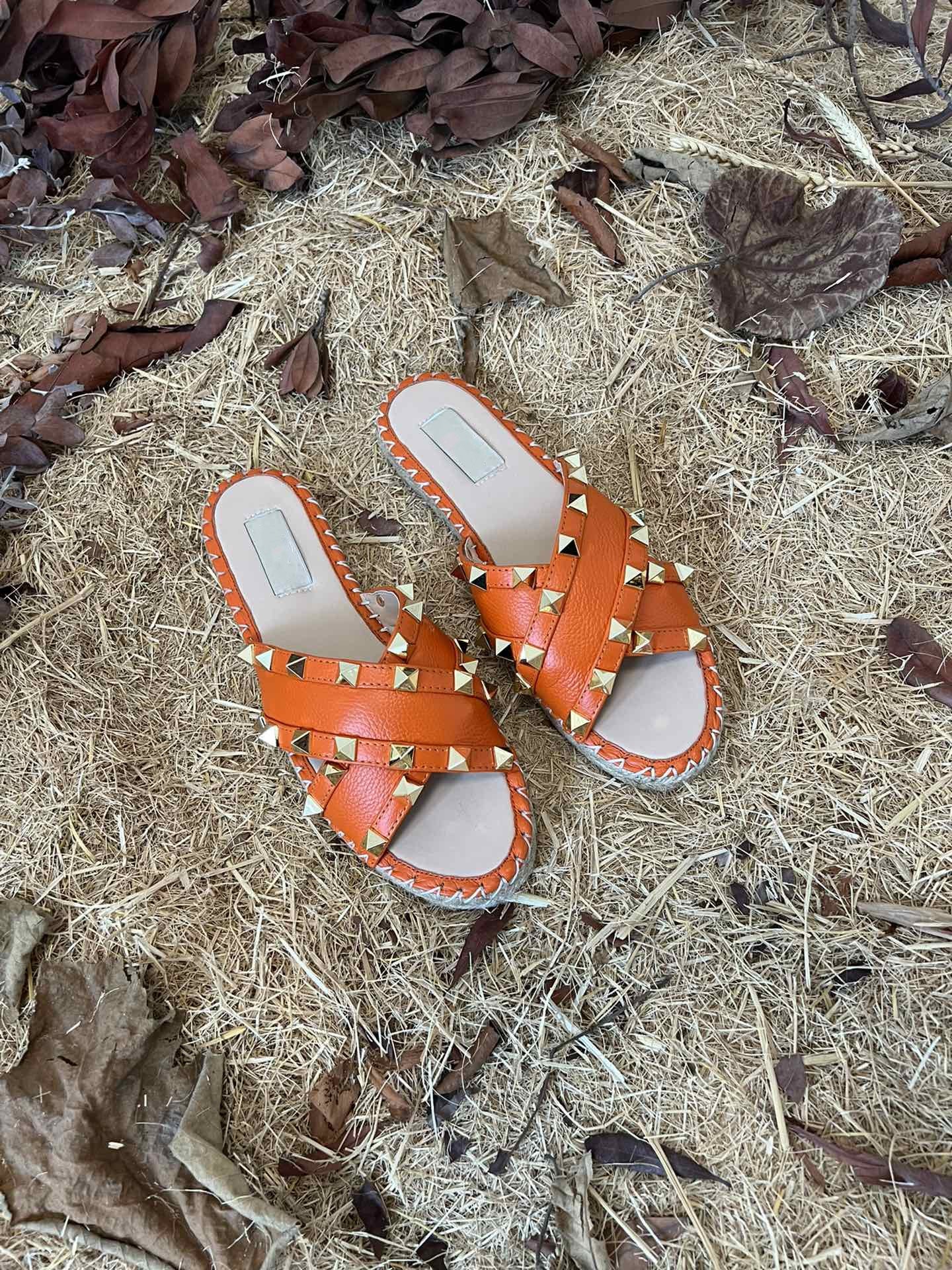 Rockstud Crisscross Espadrilles 20mm Sandal Wedges Orange