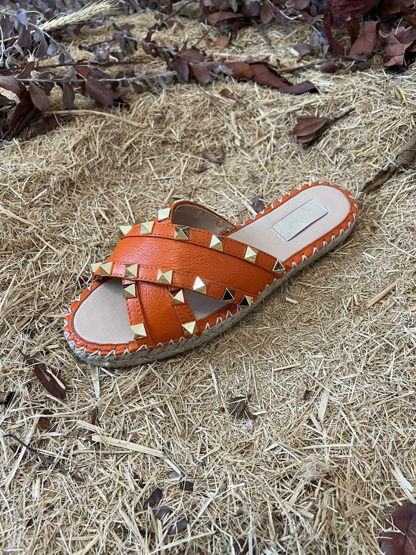 Rockstud Crisscross Espadrilles 20mm Sandal Wedges Orange