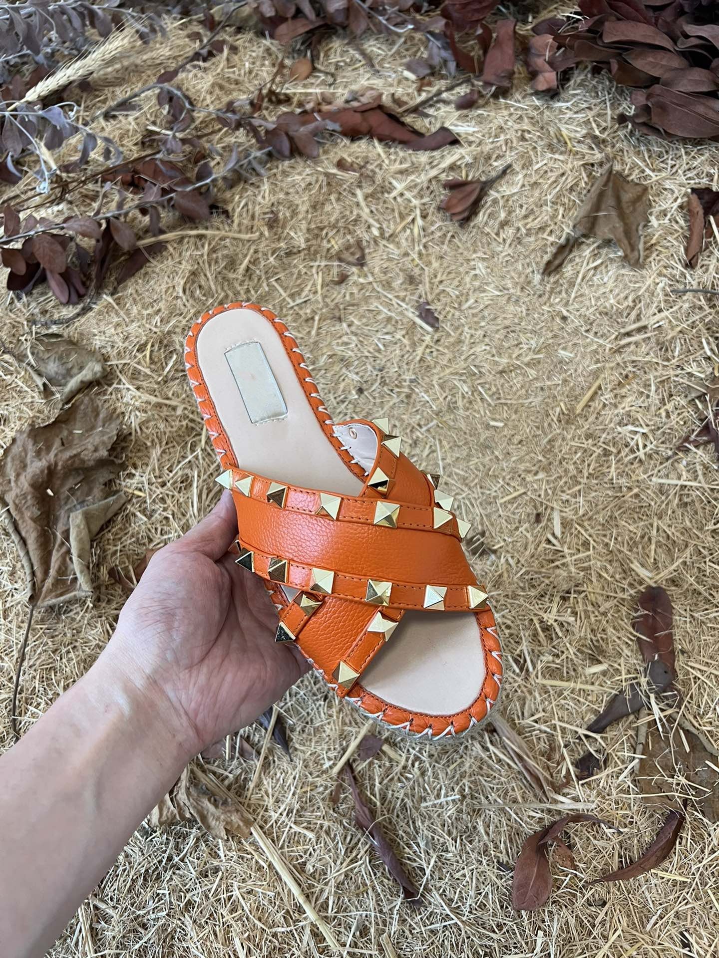 Rockstud Crisscross Espadrilles 20mm Sandal Wedges Orange