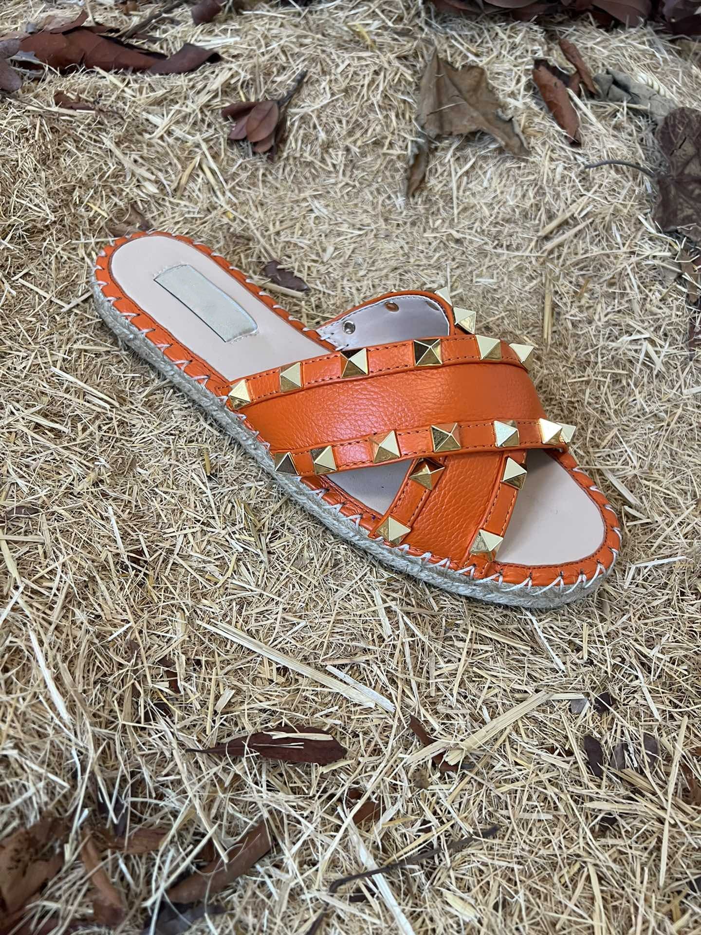 Rockstud Crisscross Espadrilles 20mm Sandal Wedges Orange