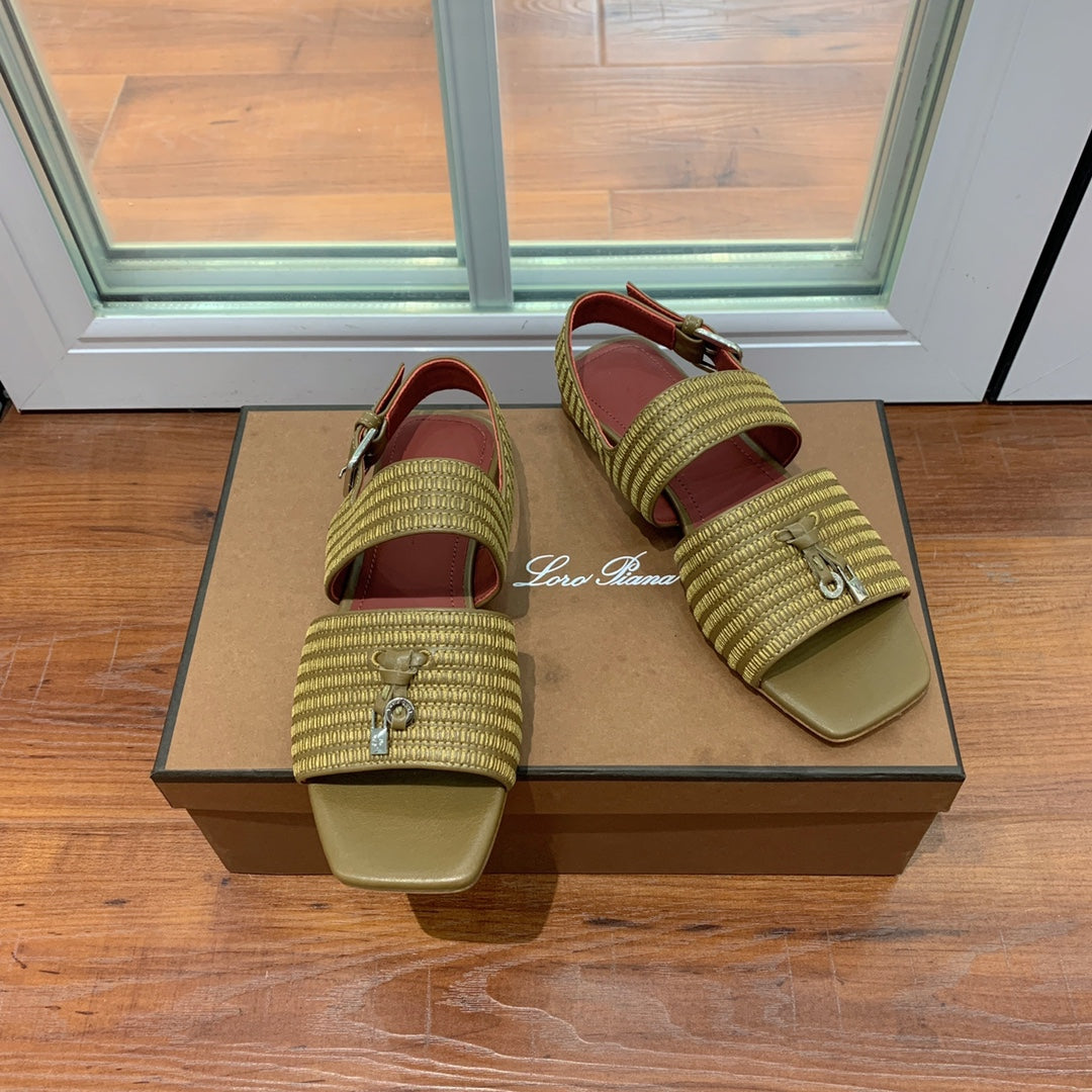 Springthly Charms Flat Sandals Olive Maroon Calfskin