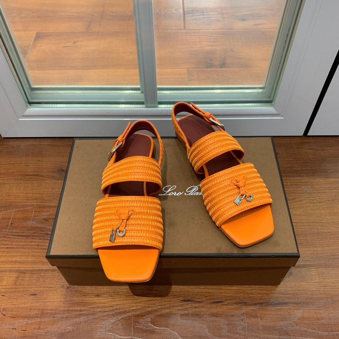 Springthly Charms Flat Sandals Orange Maroon Calfskin