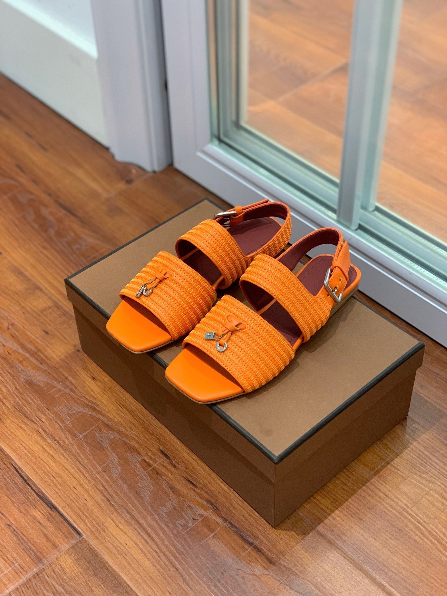 Springthly Charms Flat Sandals Orange Maroon Calfskin