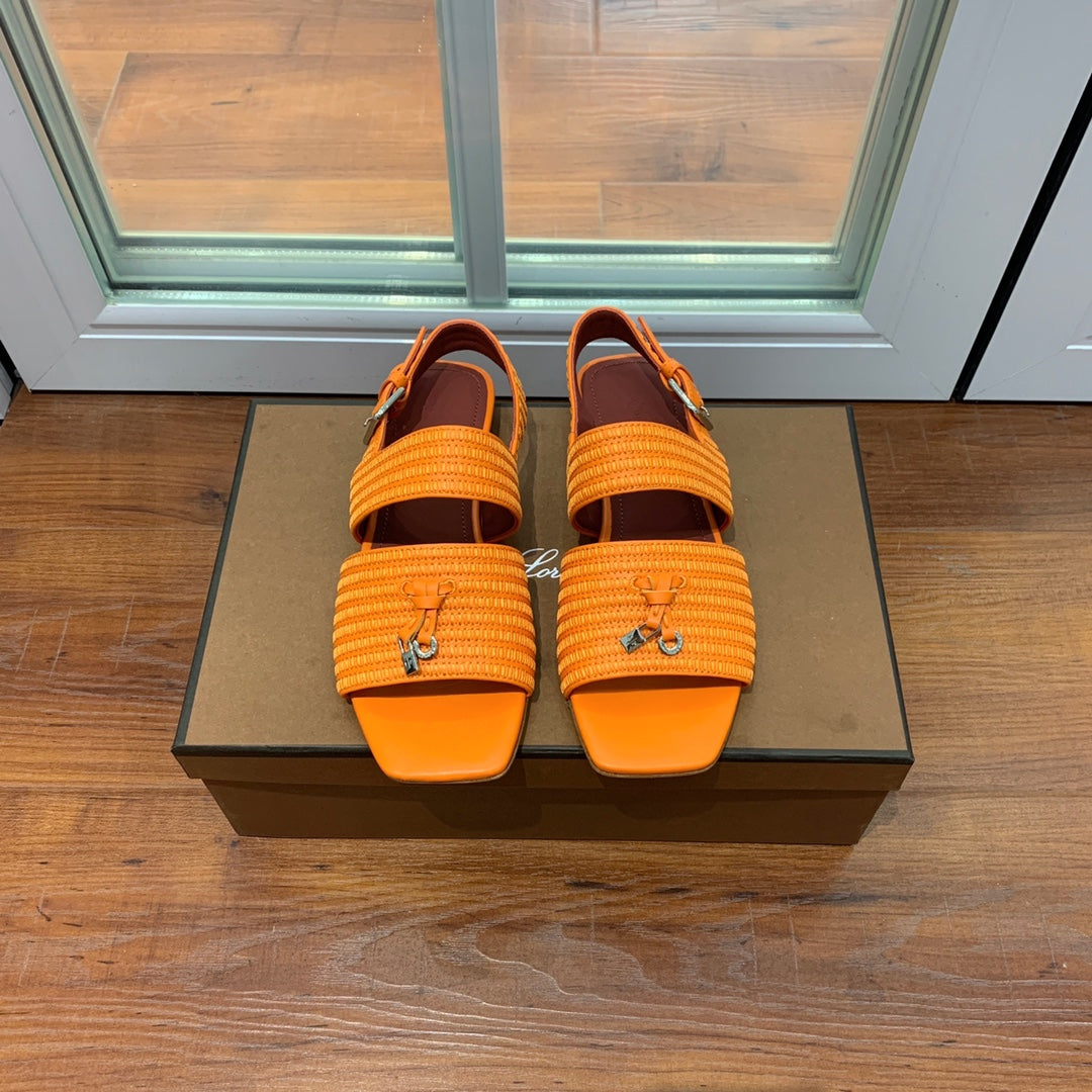 Springthly Charms Flat Sandals Orange Maroon Calfskin