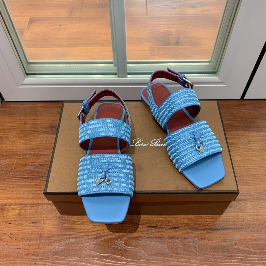 Springthly Charms Flat Sandals Cloud Blue Maroon Calfskin