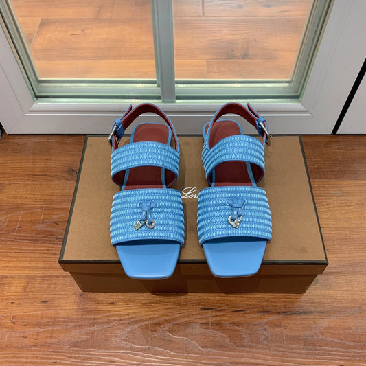 Springthly Charms Flat Sandals Cloud Blue Maroon Calfskin