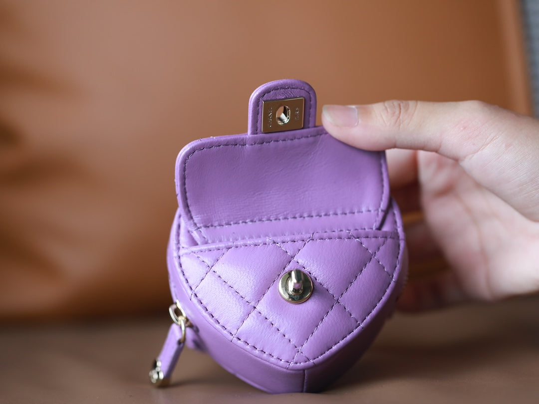 CC HEART COIN PURSE 8.5 PURPLE CALFSKIN