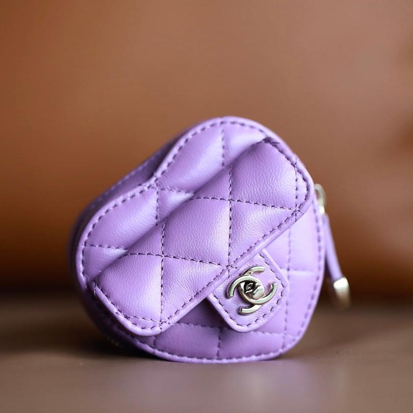 CC HEART COIN PURSE 8.5 PURPLE CALFSKIN