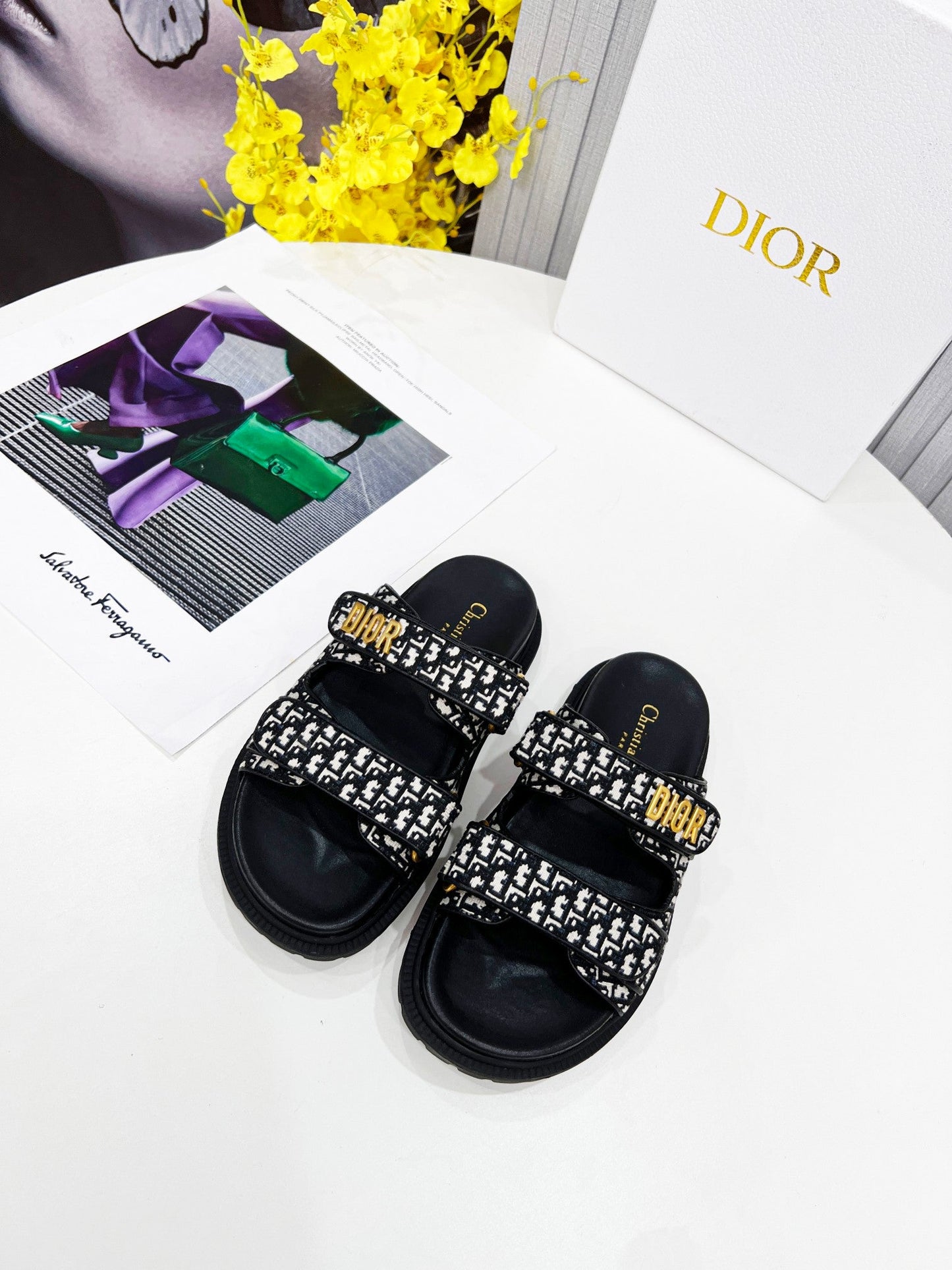 cd dioract dad sandal mule black embroidered cotton