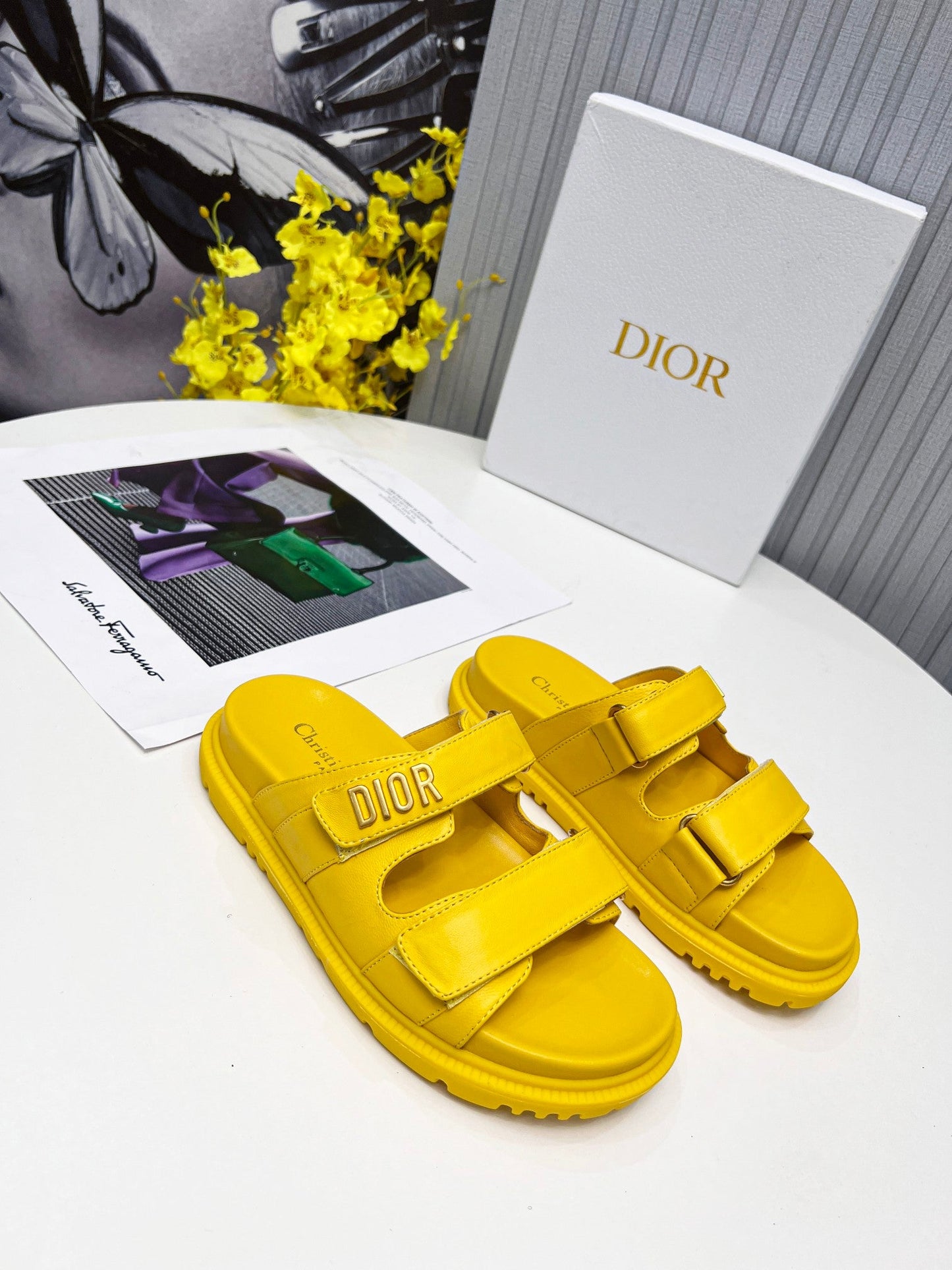 cd dioract dad sandal mule yellow lambskin