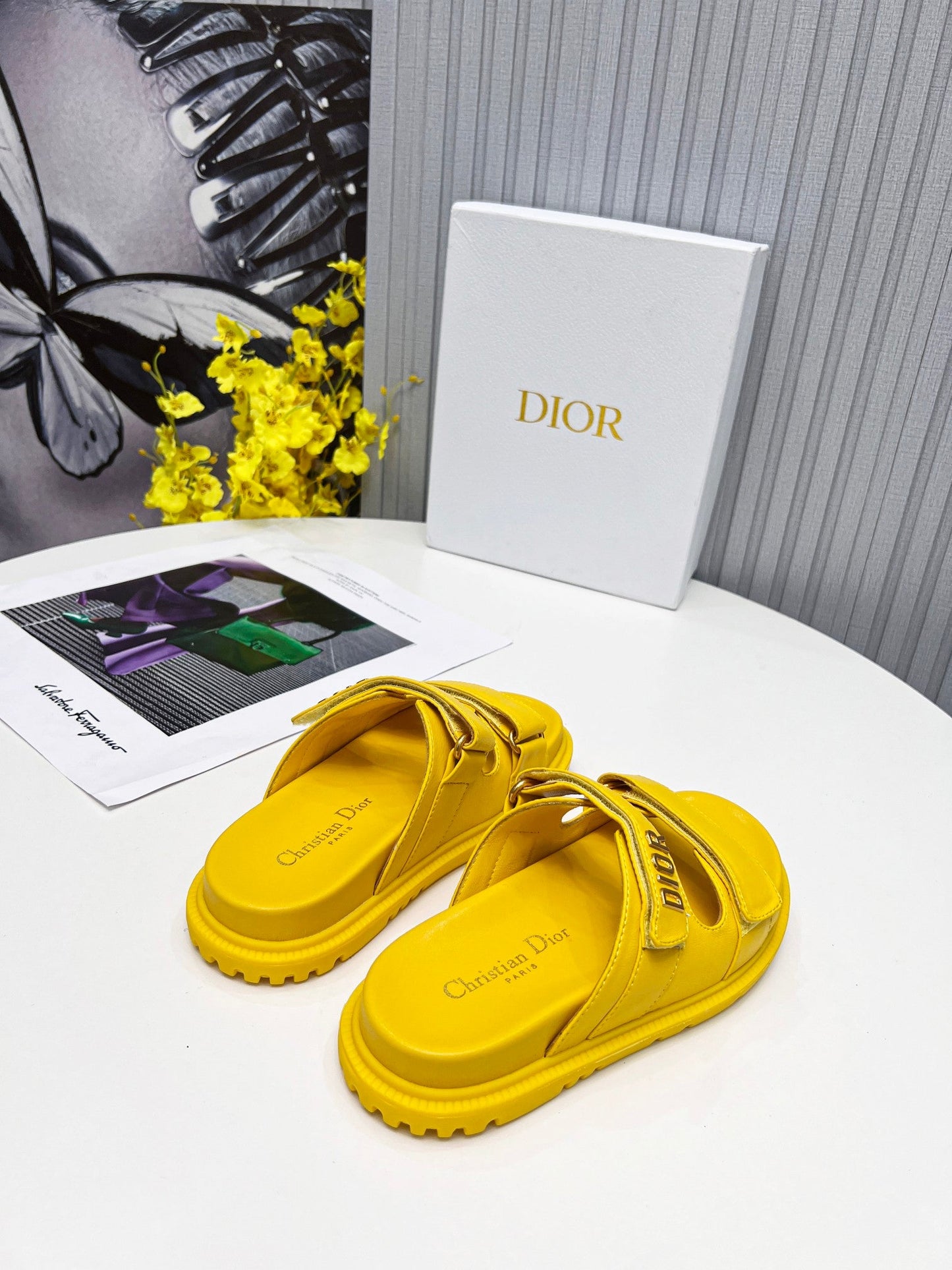 cd dioract dad sandal mule yellow lambskin