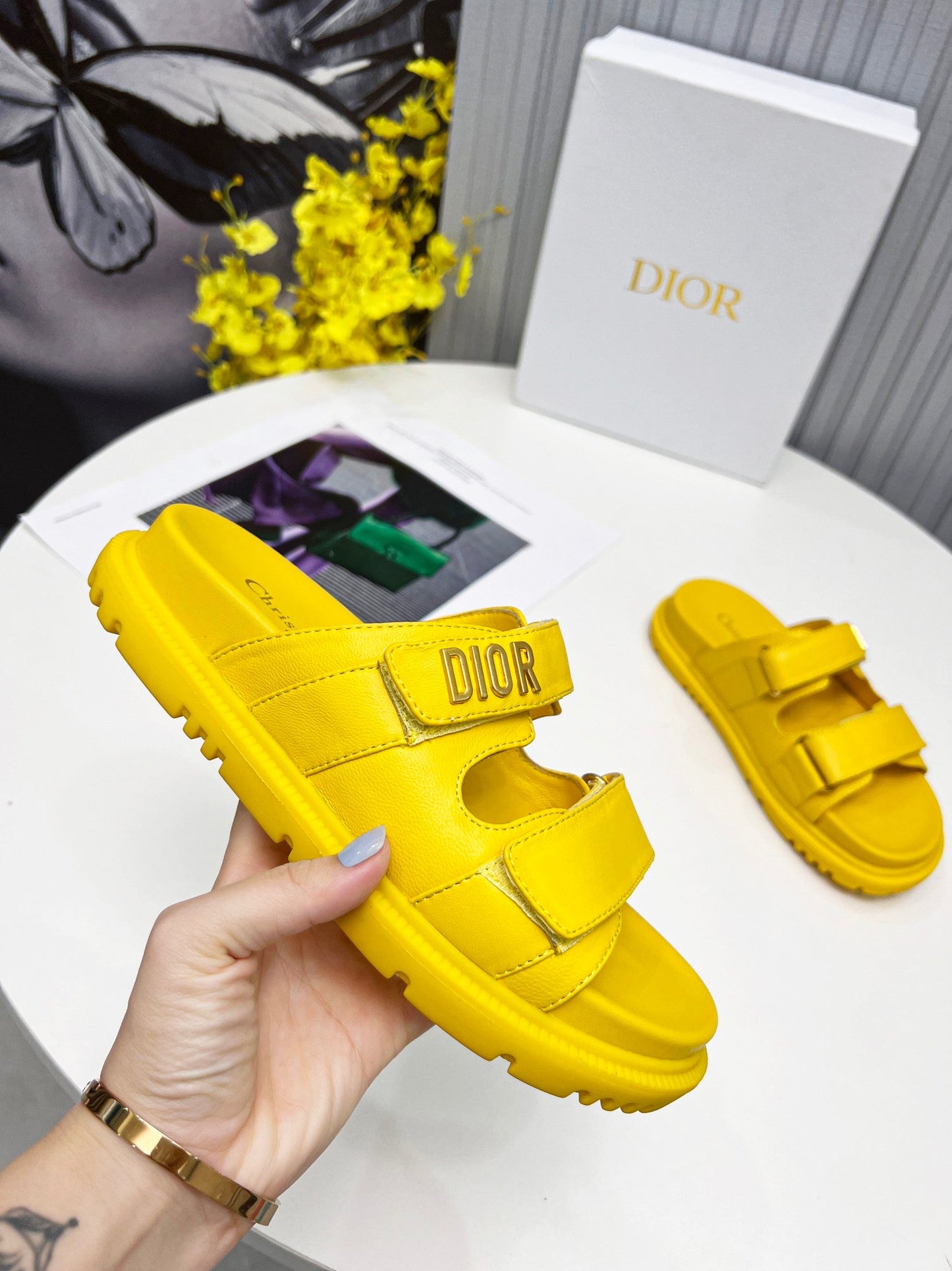 cd dioract dad sandal mule yellow lambskin