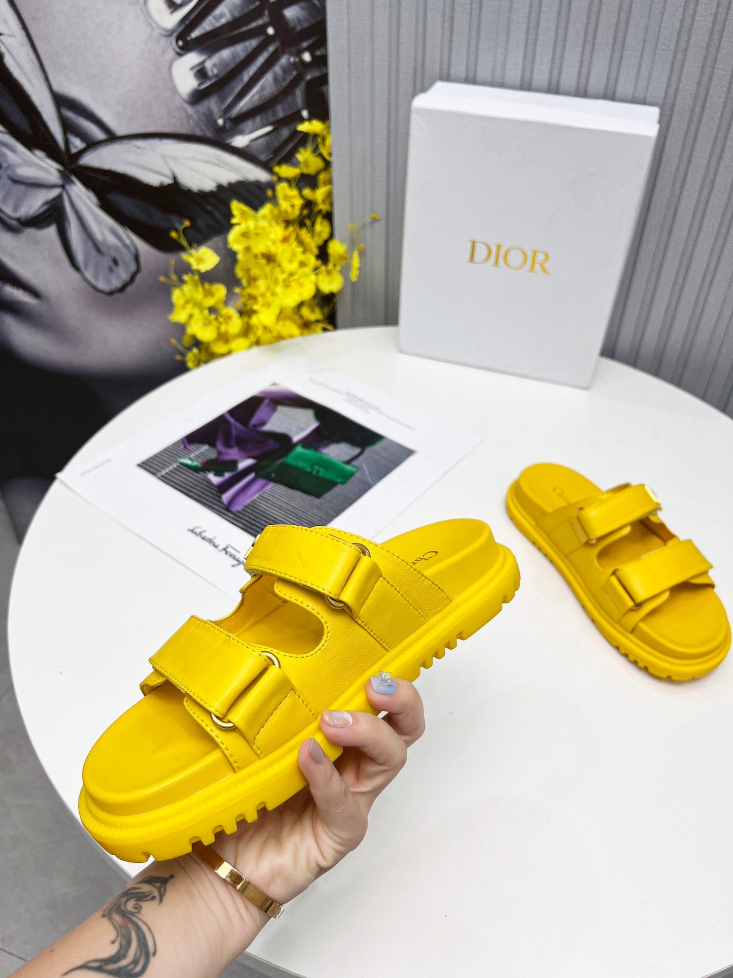 cd dioract dad sandal mule yellow lambskin