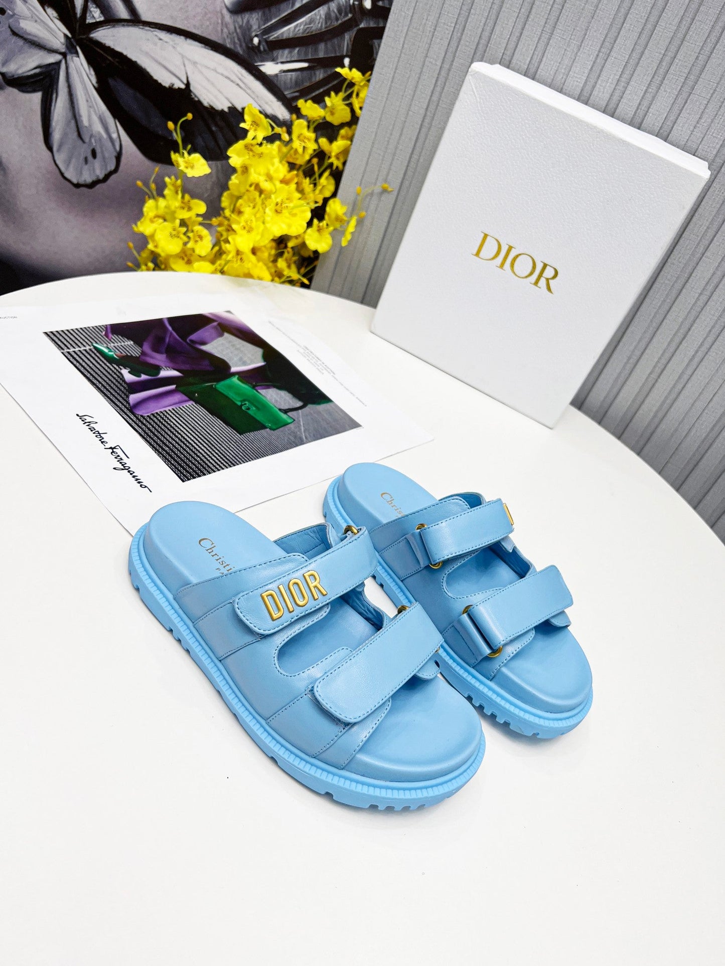 cd dioract dad sandal mule cloud blue lambskin