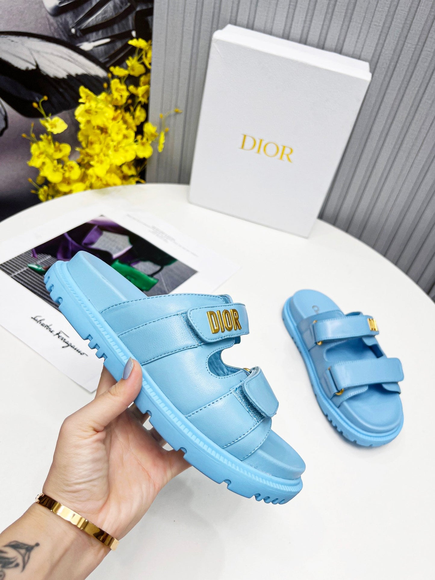 cd dioract dad sandal mule cloud blue lambskin