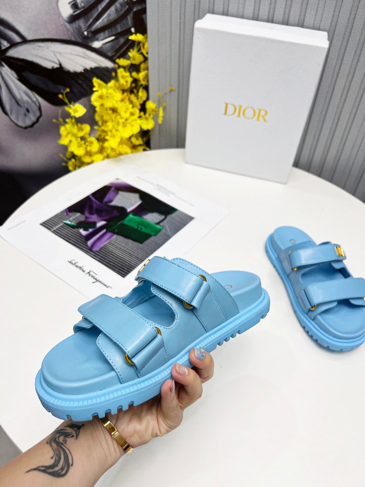 cd dioract dad sandal mule cloud blue lambskin