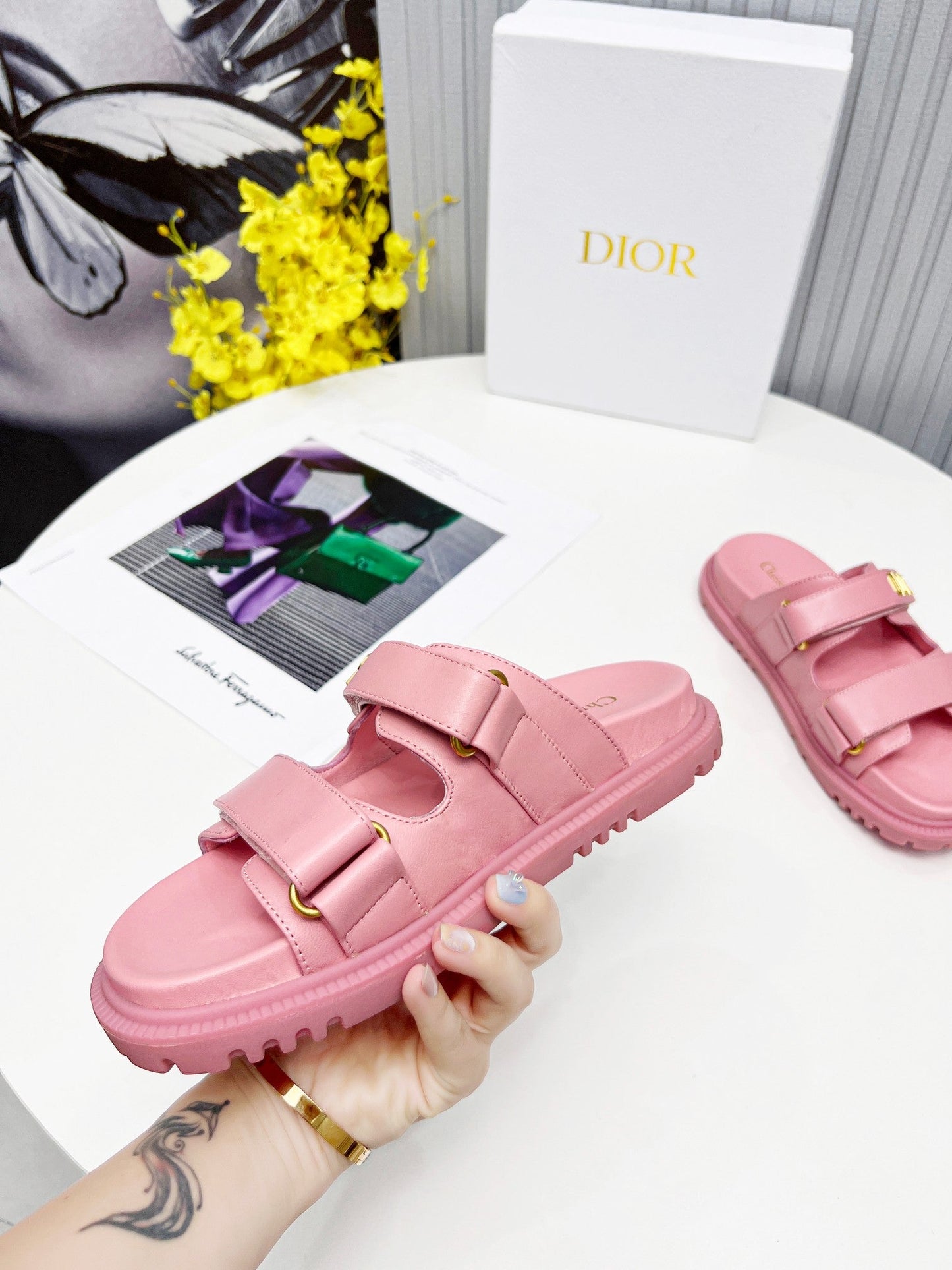 cd dioract dad sandal mule pink lambskin