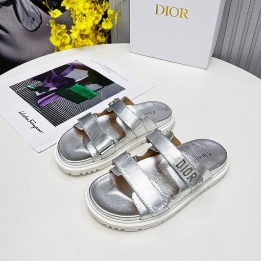 cd dioract dad sandal mule silver metalic lambskin