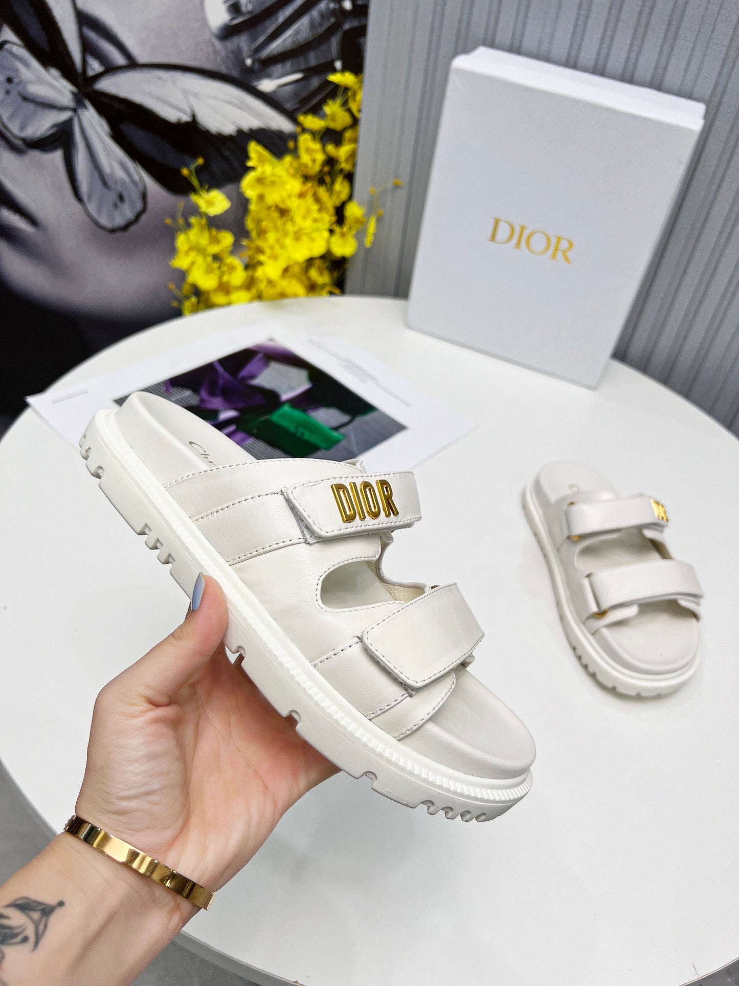 cd dioract dad sandal mule white lambskin