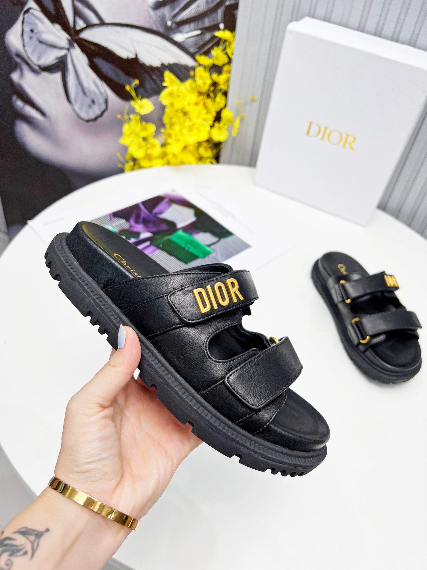 cd dioract dad sandal mule black lambskin