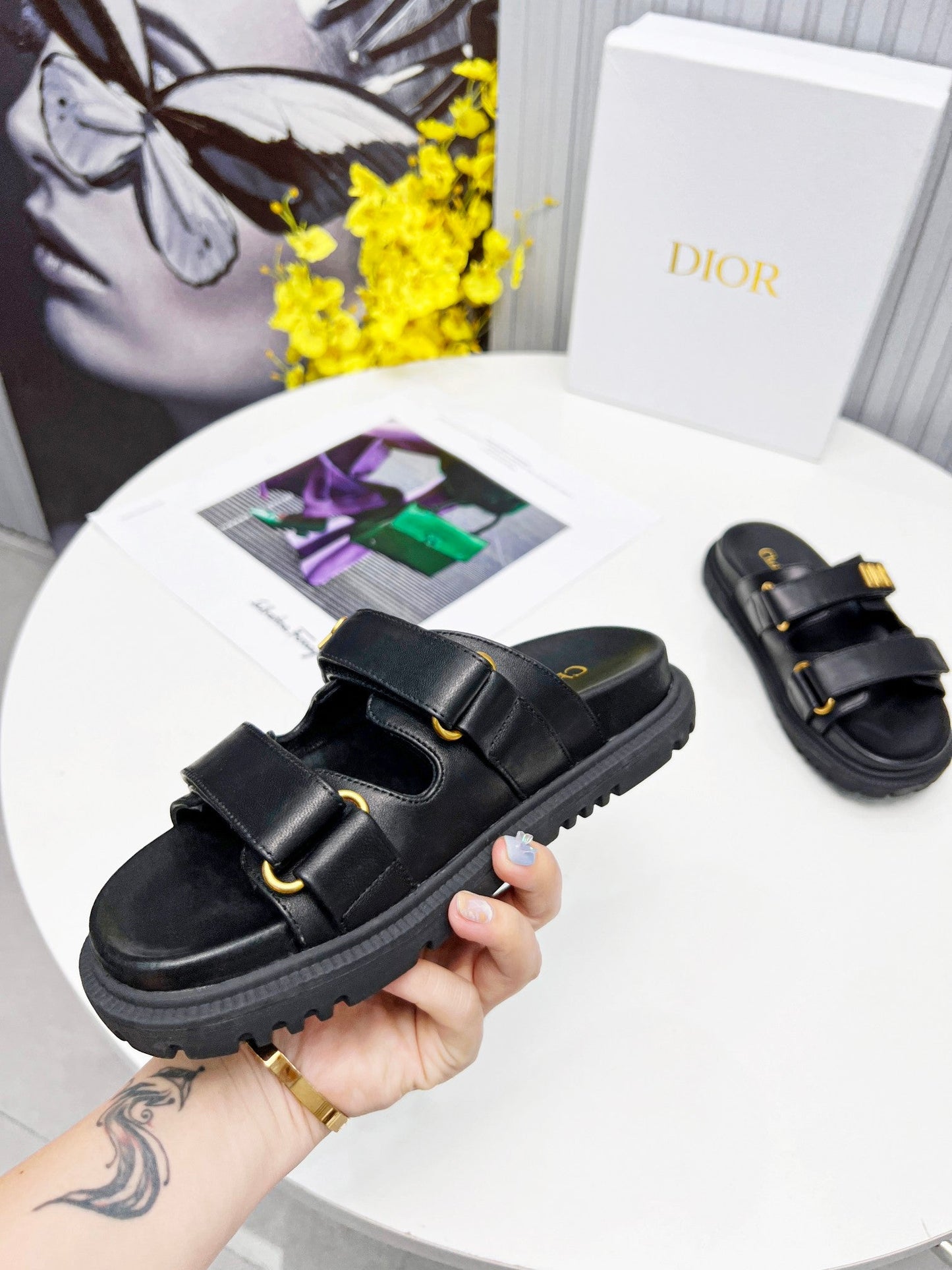 cd dioract dad sandal mule black lambskin