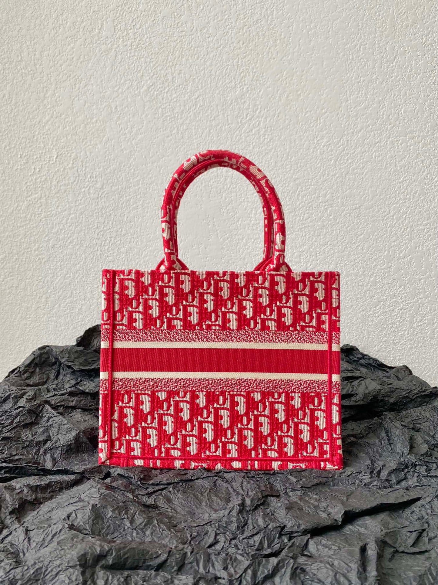 Small CD Book Tote 26.5cm Red Retro Style D Letter Embroidery