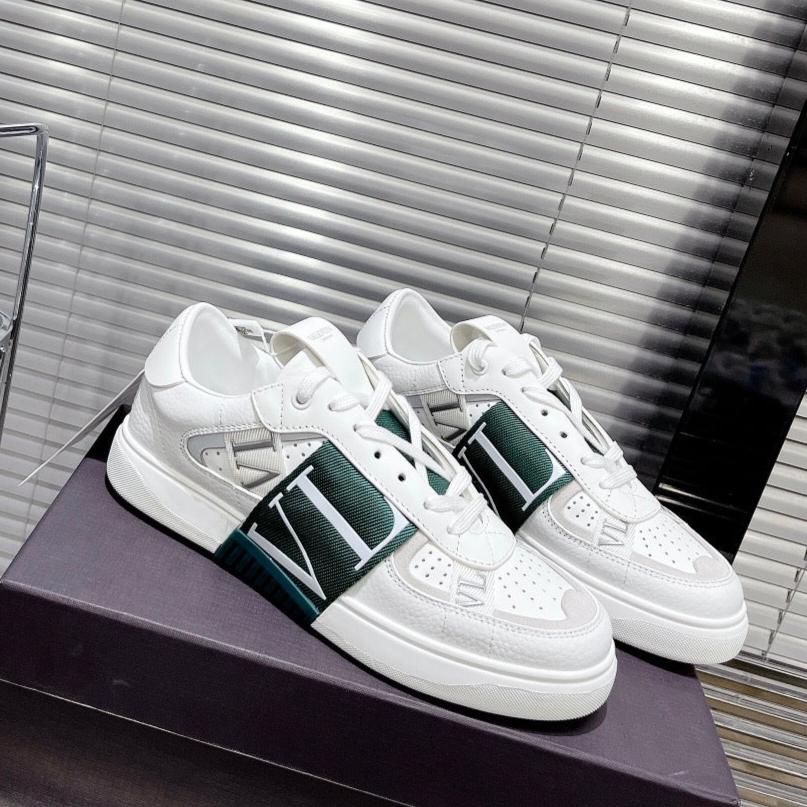 Valenti Low Top VL7N White Grey Mix Dark Green Calfskin And Canvas 993734