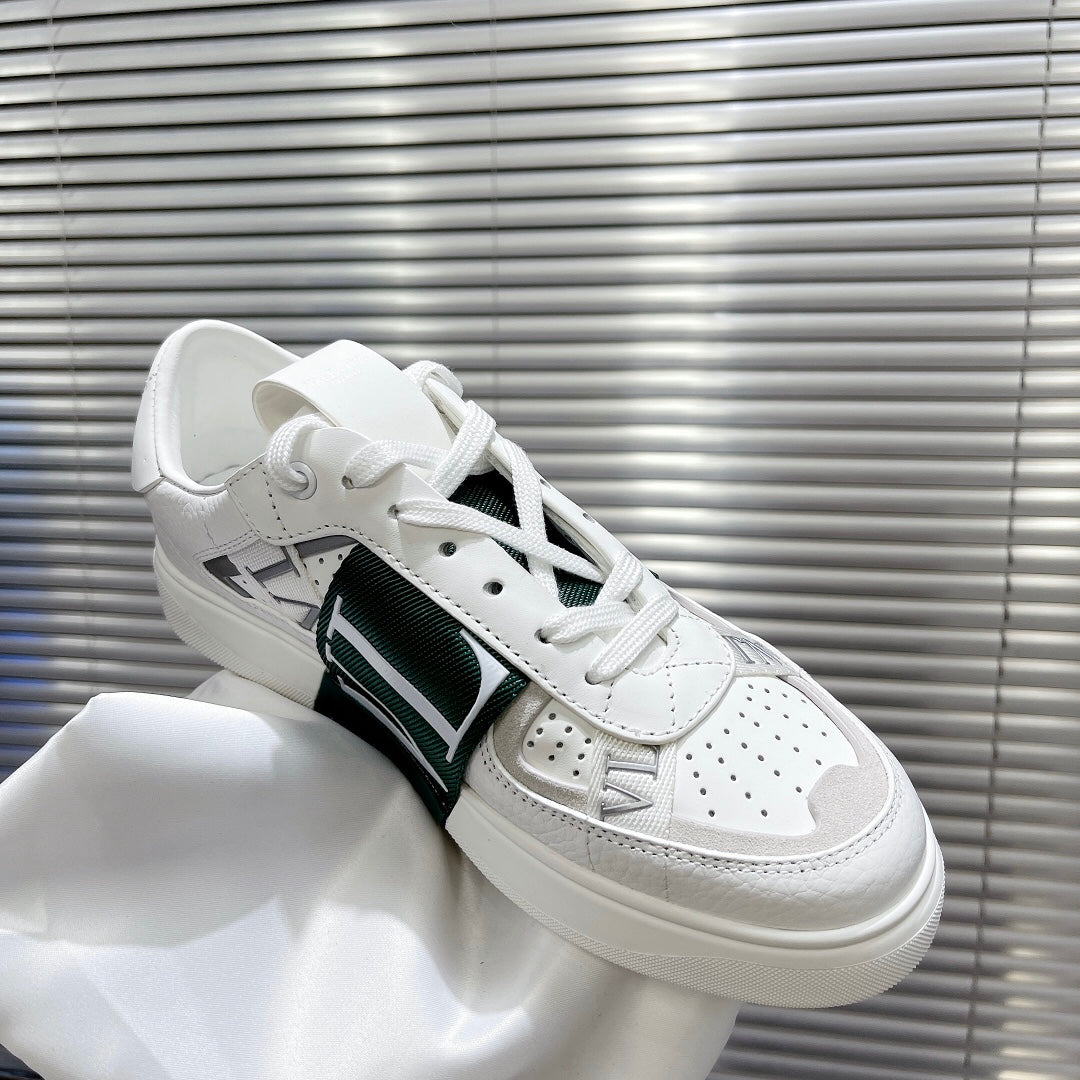 Valenti Low Top VL7N White Grey Mix Dark Green Calfskin And Canvas 993734