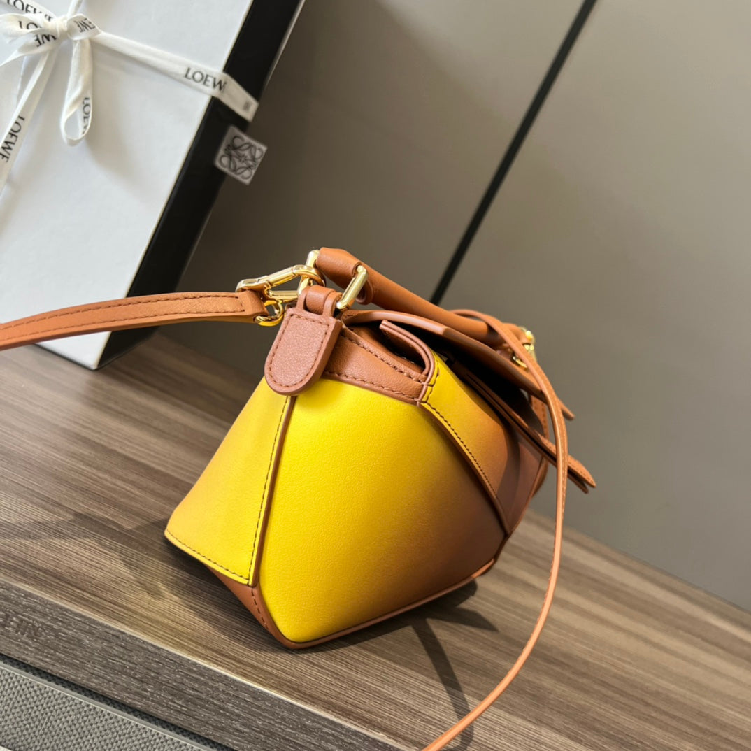 Mini Puzzle bag in soft grained 18cm Yellow and Tan Calfskin