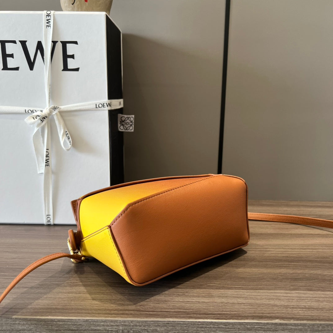 Mini Puzzle bag in soft grained 18cm Yellow and Tan Calfskin