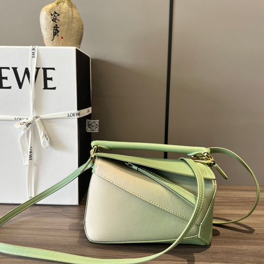 Mini Puzzle bag in soft grained 18cm White and Green Calfskin