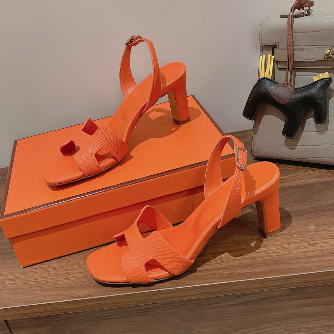 SLINGBACK SANDAL ETERNITE 75 ORANGE LAMBSKIN