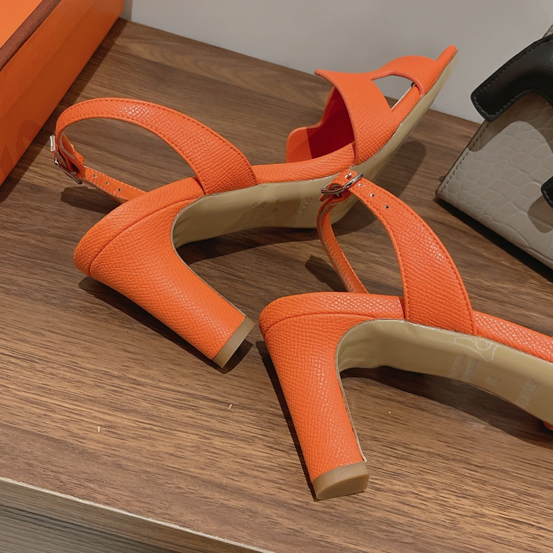 SLINGBACK SANDAL ETERNITE 75 ORANGE LAMBSKIN