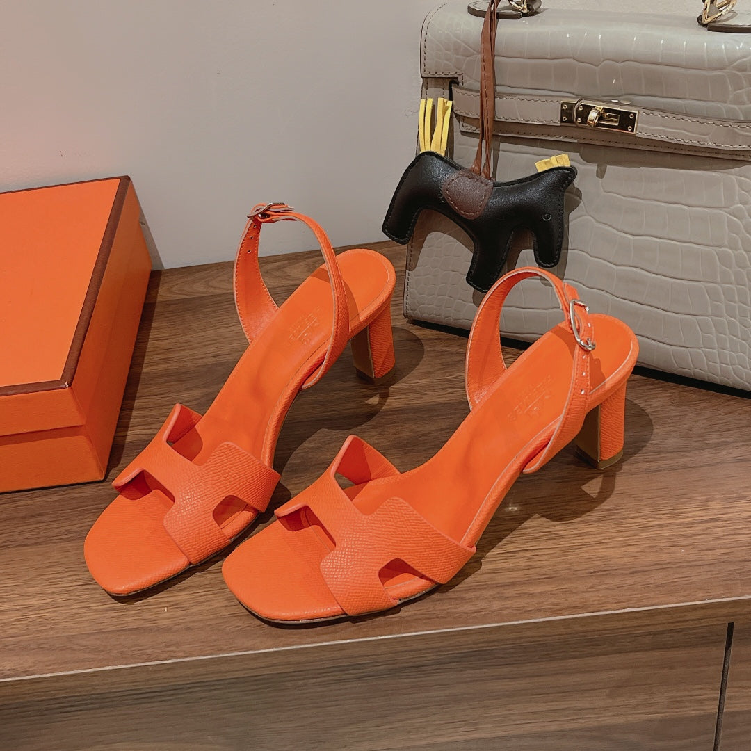 SLINGBACK SANDAL ETERNITE 75 ORANGE LAMBSKIN