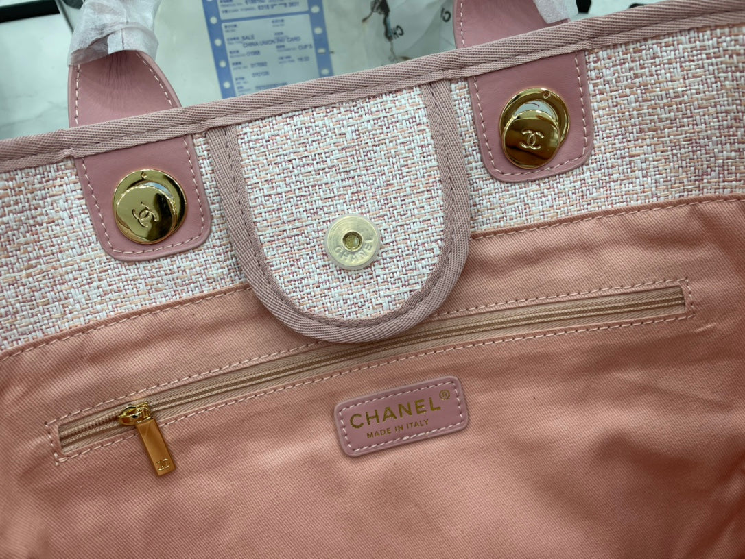 CC Deauville Tweed Bag Pink Leather Gold Hardware 3