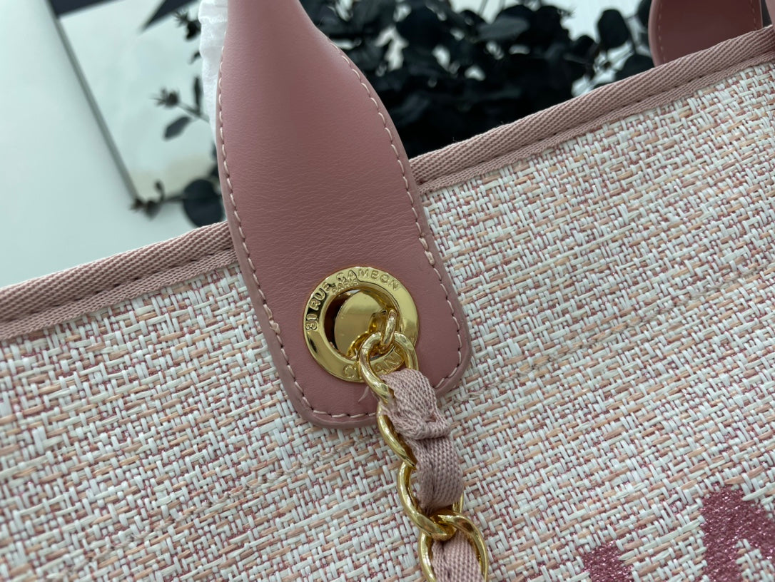 CC Deauville Tweed Bag Pink Leather Gold Hardware 3