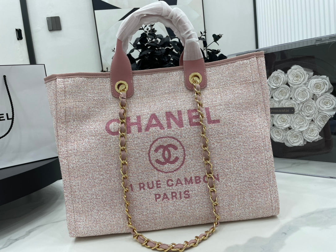 CC Deauville Tweed Bag Pink Leather Gold Hardware 3