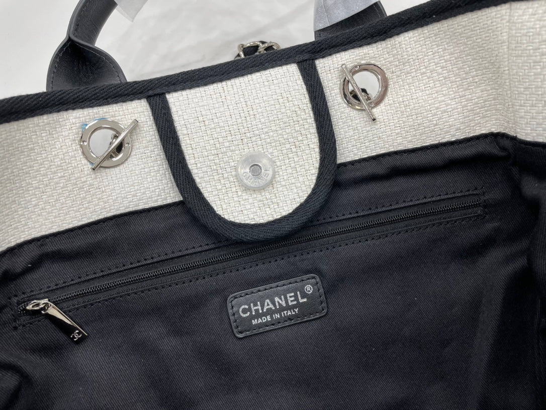 CC Deauville Tweed Bag Black Leather Silver Hardware 16