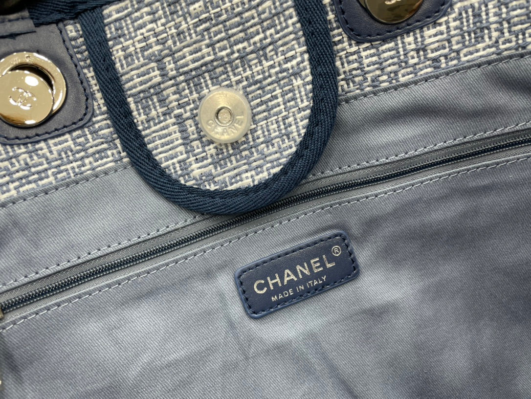 CC Deauville Tweed Bag Blue Leather Silver Hardware 5