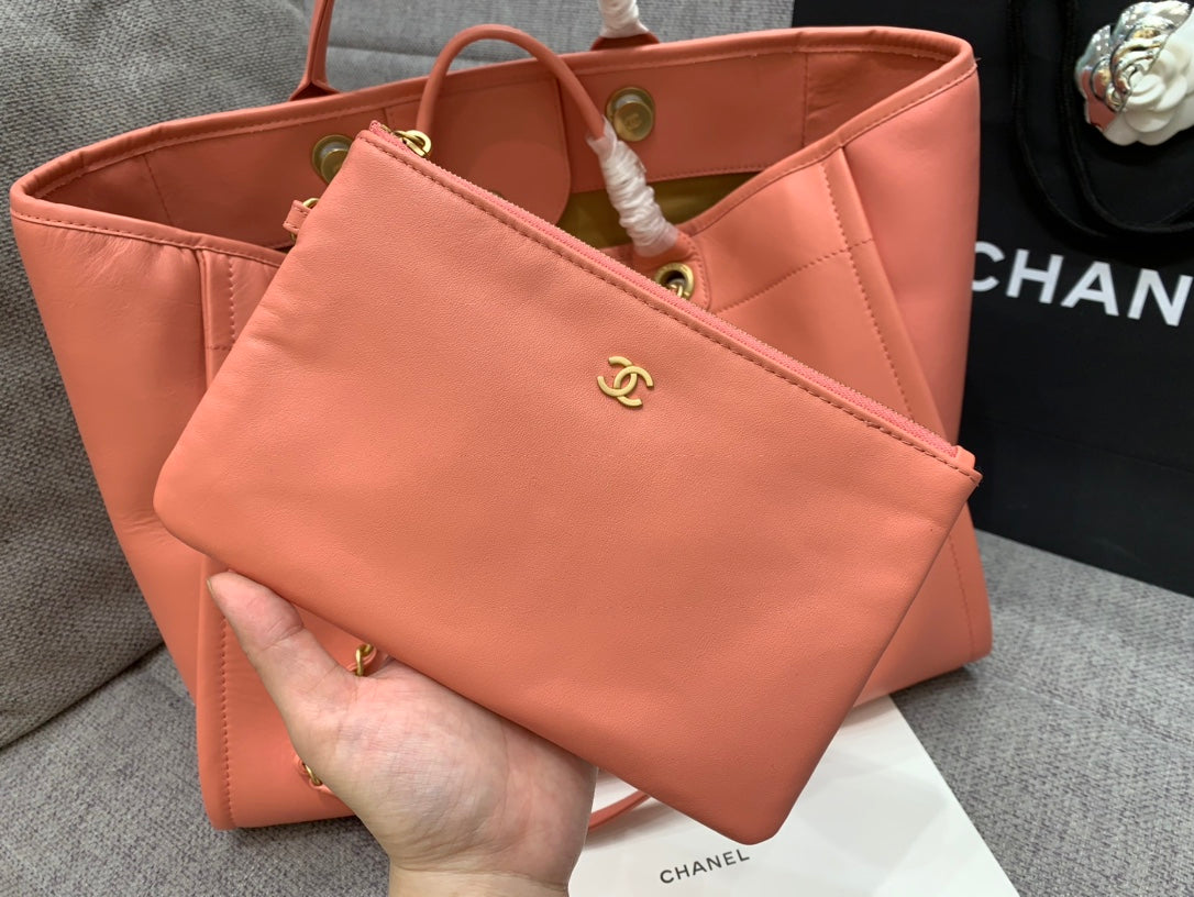 CC DEAUVILLE TOTE BAG 39CM ORANGE CALFSKIN MULTICOLOR LOGO