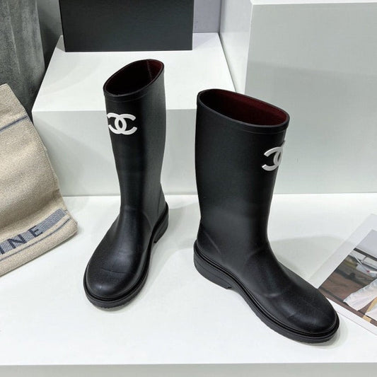 cc high black rain boot