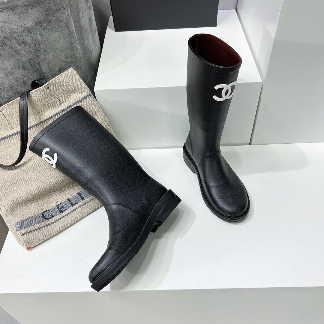 cc high black rain boot