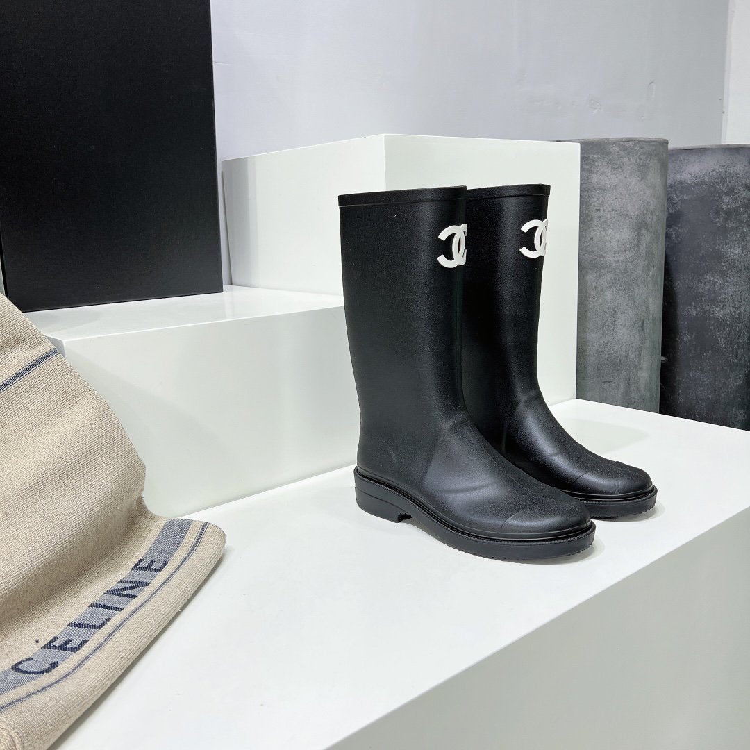 cc high black rain boot