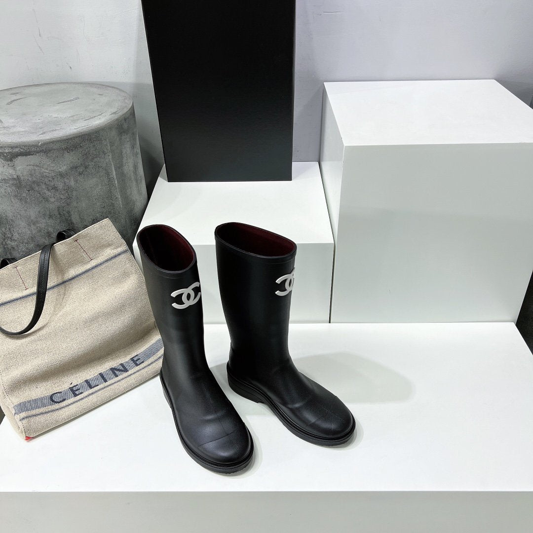 cc high black rain boot