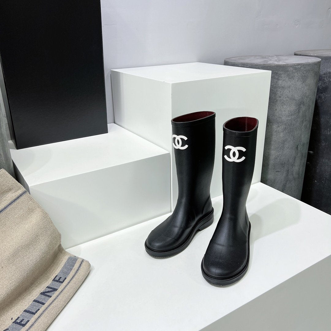 cc high black rain boot