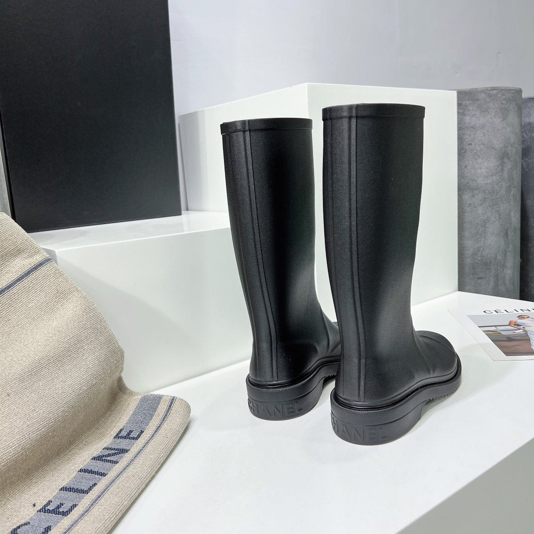 cc high black rain boot